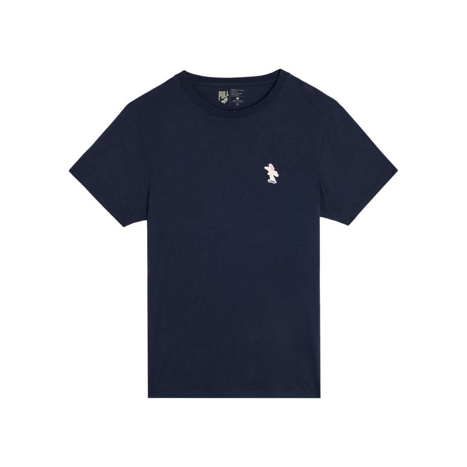 Pullin PatchSurfeuse Tee in navy, featuring a fancy patch and ribbed crew neck, perfect for casual wear.