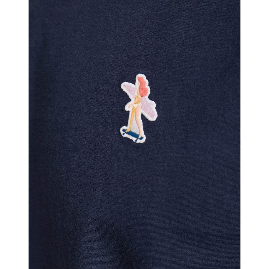 Navy Pullin PatchSurfeuse Tee featuring a unique patch design, made from 100% cotton with a ribbed crew neck.