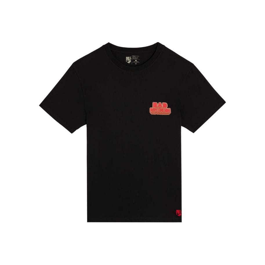 Pullin RelaxBad Tee in black cotton, featuring a ribbed crew neck and straight hem for a stylish, comfortable fit.