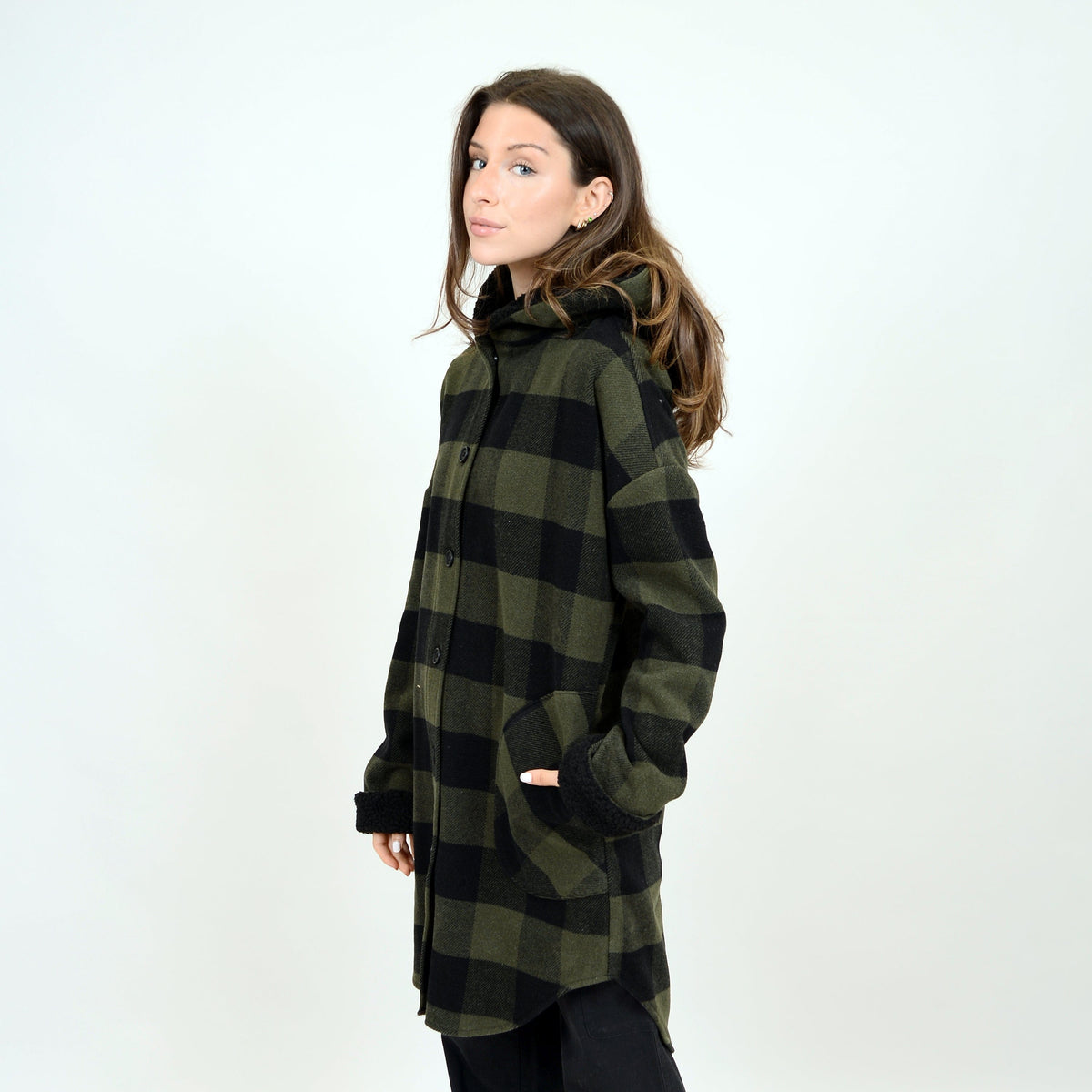 Plaid coat hot sale with hood