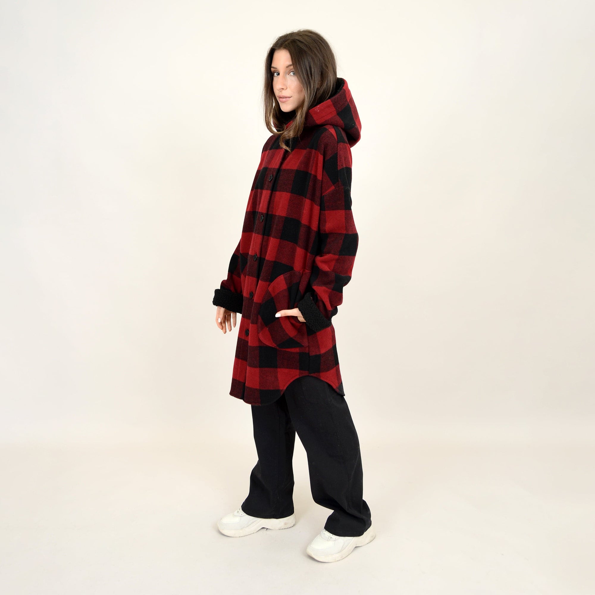 Hooded plaid hotsell sweater coat