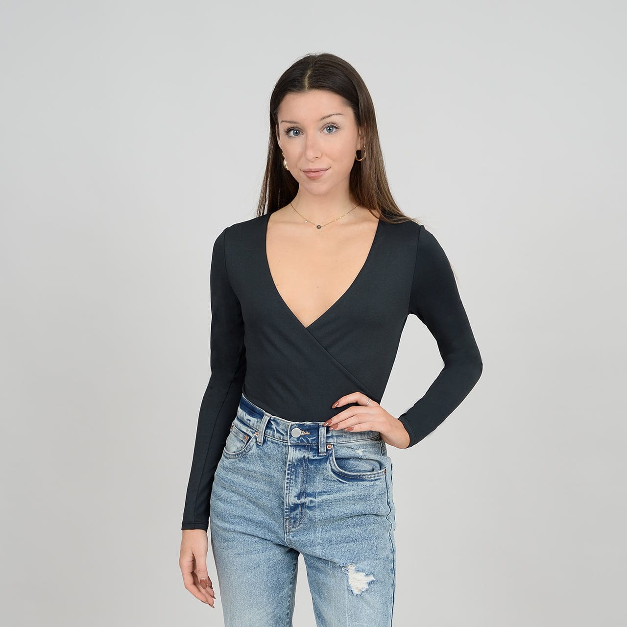 RD Second Skin Elodie Wrap Long Sleeve Bodysuit