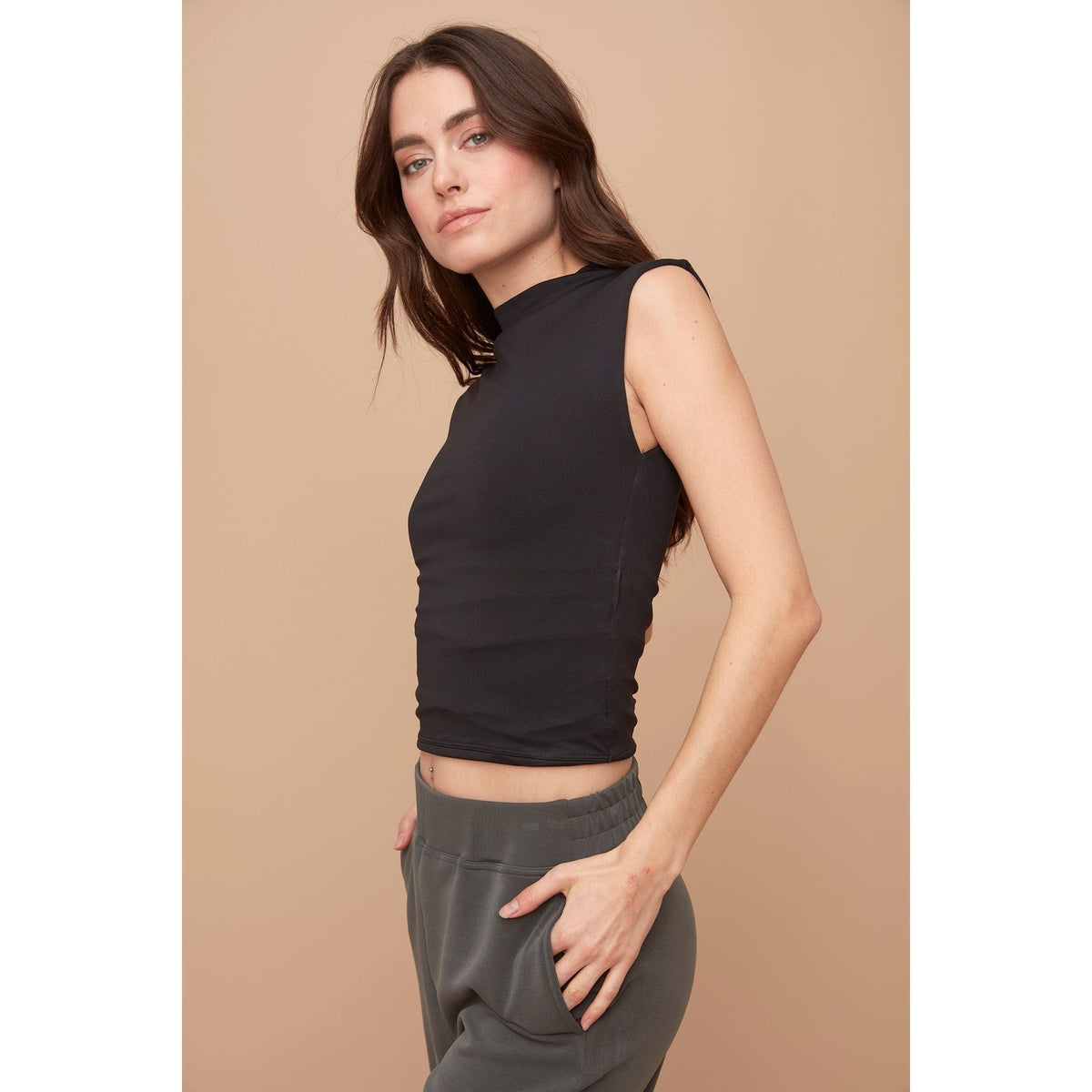 RD Black / XS Second Skin Yve Mock Neck Ruched