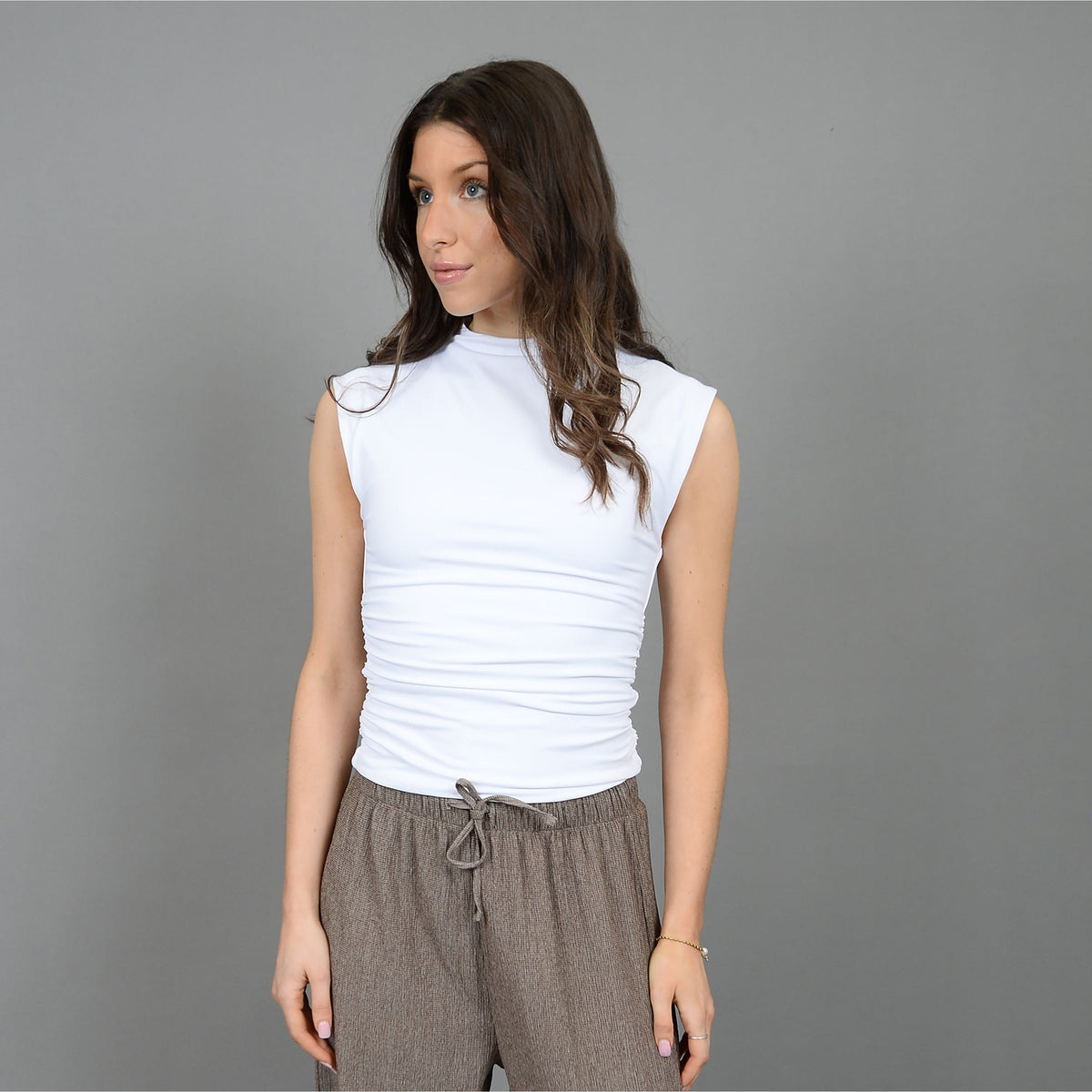 RD White / XS Second Skin Yve Mock Neck Ruched