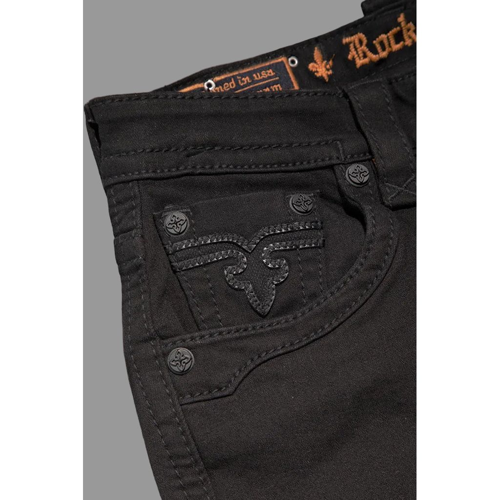 Rock Revival Arther J200 Straight black denim jeans with tonal fleur-de-lis back pocket