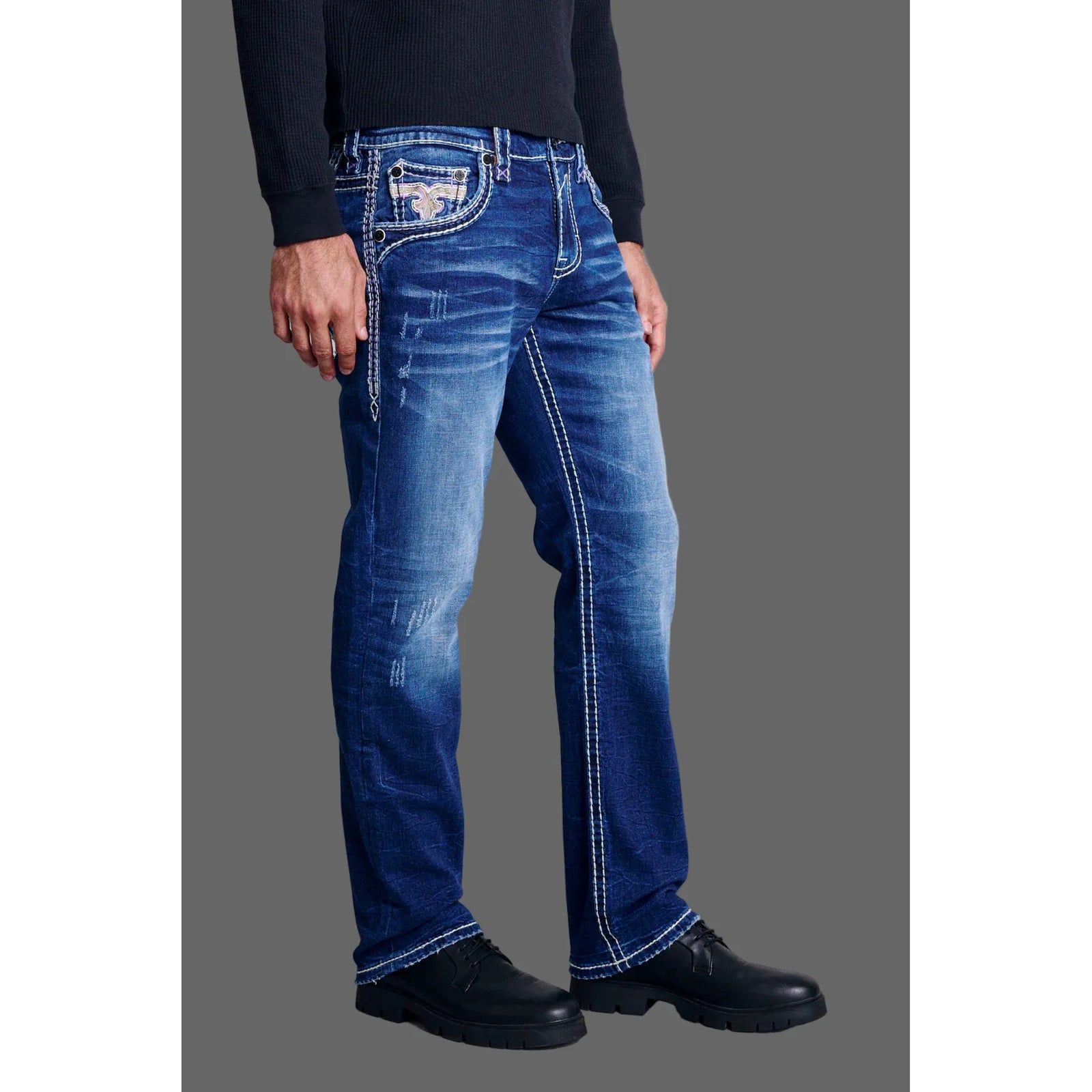 Rock Revival Cody J202 Straight Denim jeans in bold dark wash, classic straight silhouette, Rock Revival.