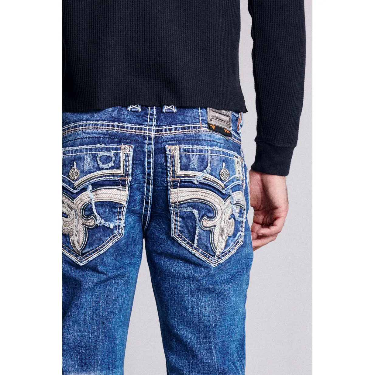 Rock Revival Finnley B200 Bootcut jeans showcase a stylish design with premium stretch denim for all-day comfort.
