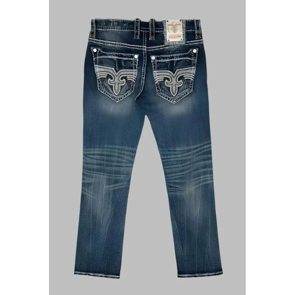 Rock Revival Isaiah J203 Straight Denim featuring subtle distressing and intricate stitching for versatile style.