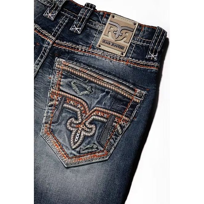 Rock Revival Ryder J200 Straight Denim features stylish embroidery and mid-rise fit for a flattering silhouette.