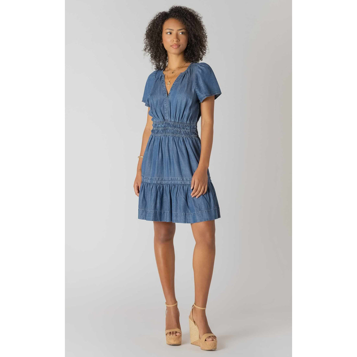 Room 34 Smocked Waist Tiered Mini Dress