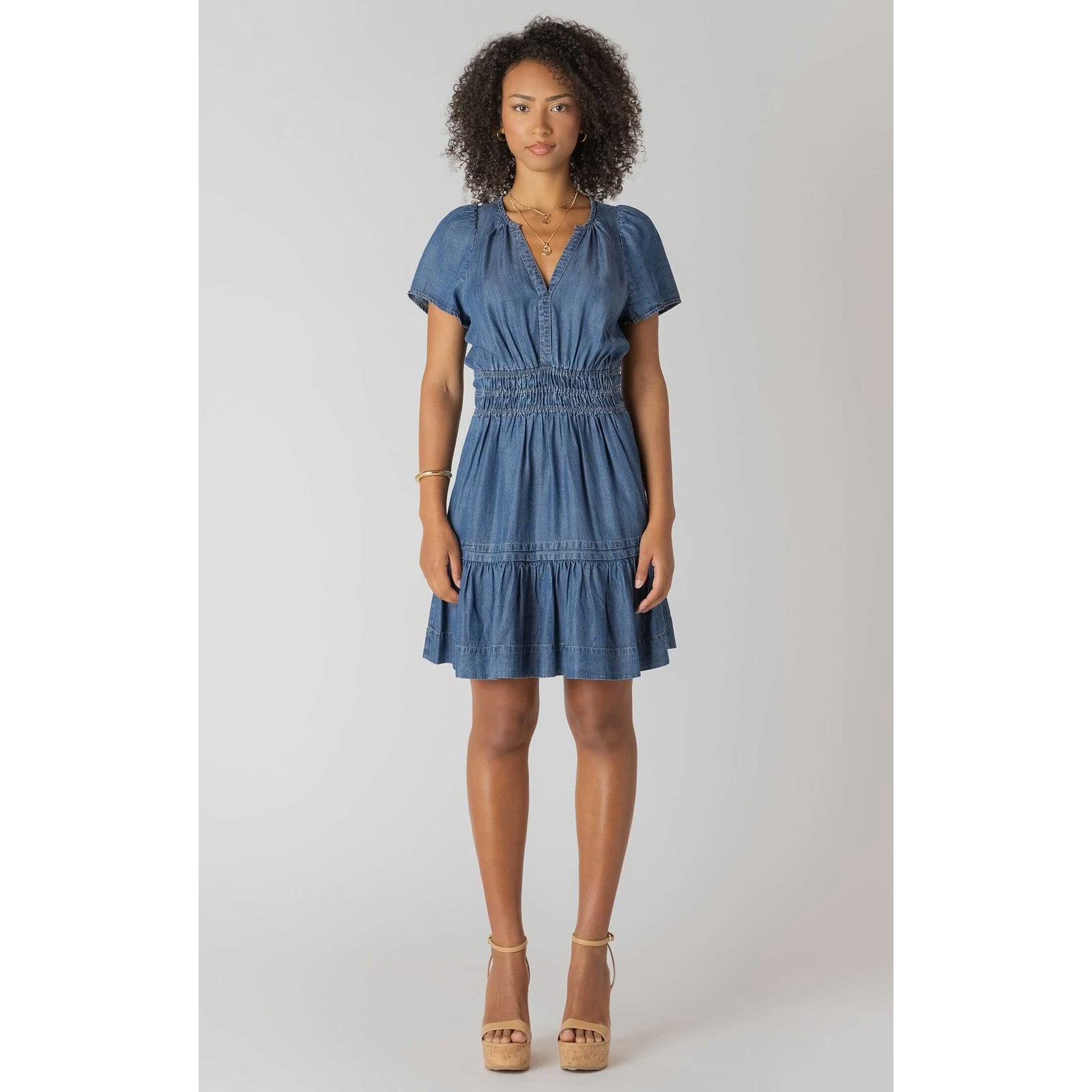 Room 34 Smocked Waist Tiered Mini Dress