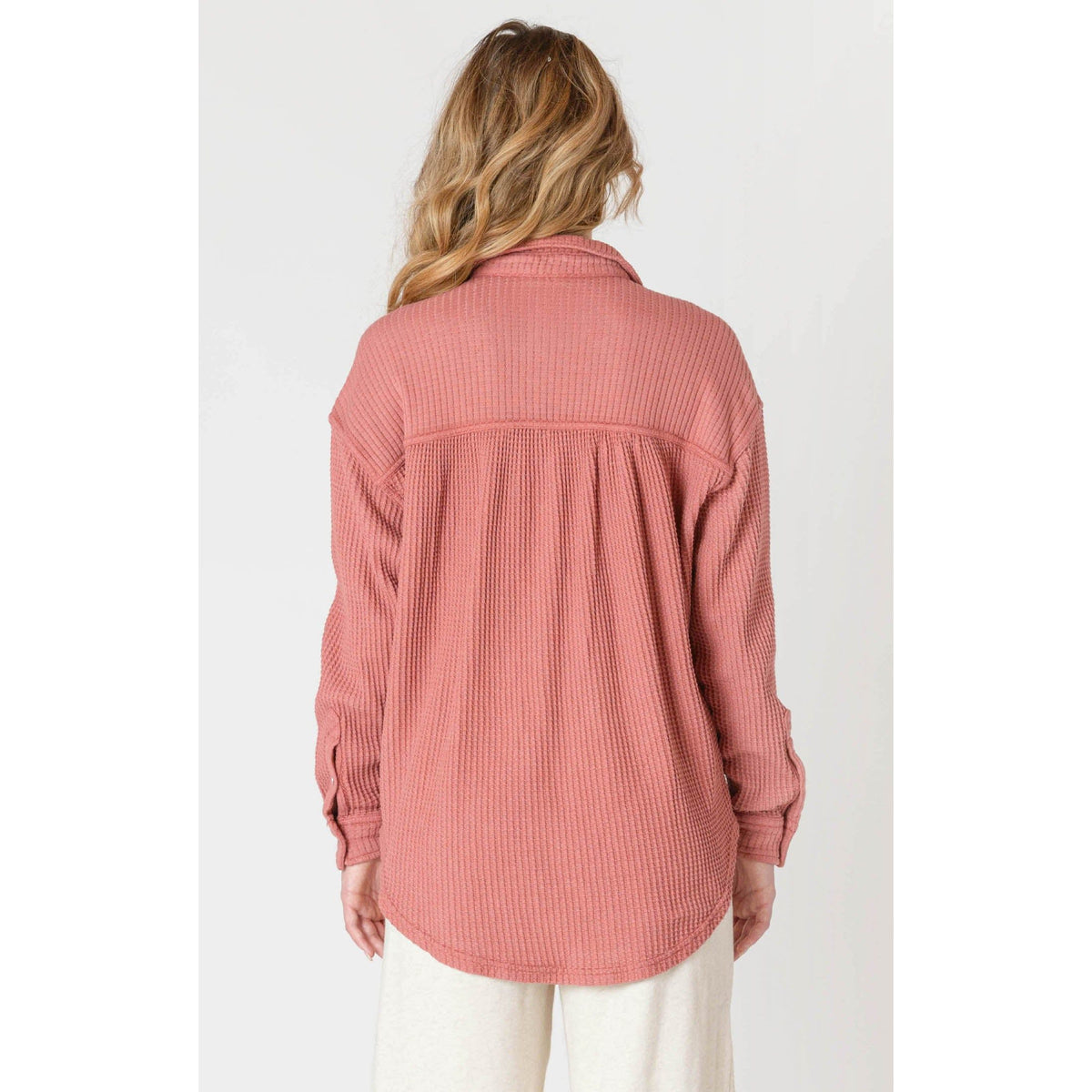 Cozy Room 34 Thermal Knit Jacket in brick, perfect for layering and adding warmth to your autumn wardrobe.