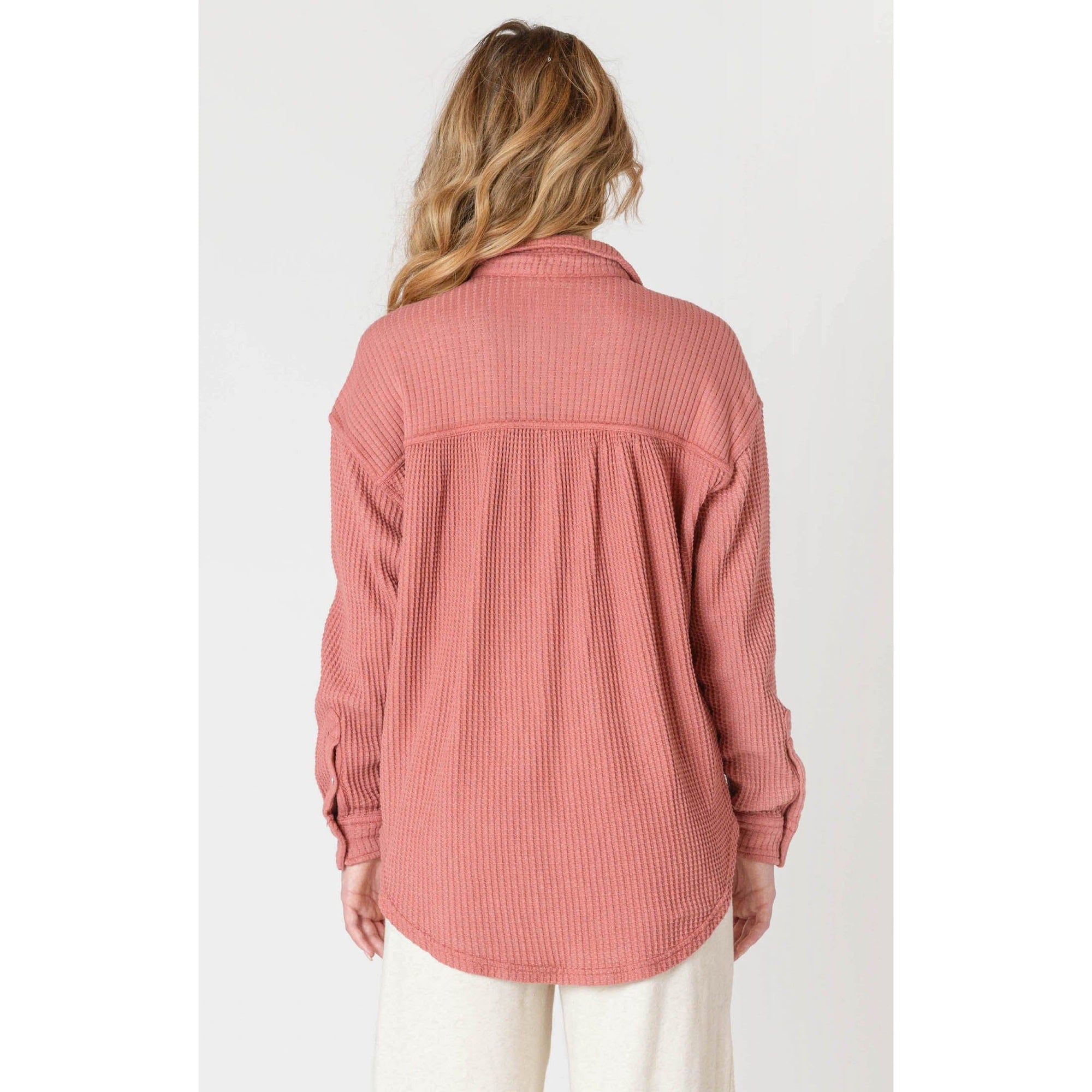 Cozy Room 34 Thermal Knit Jacket in brick, perfect for layering and adding warmth to your autumn wardrobe.