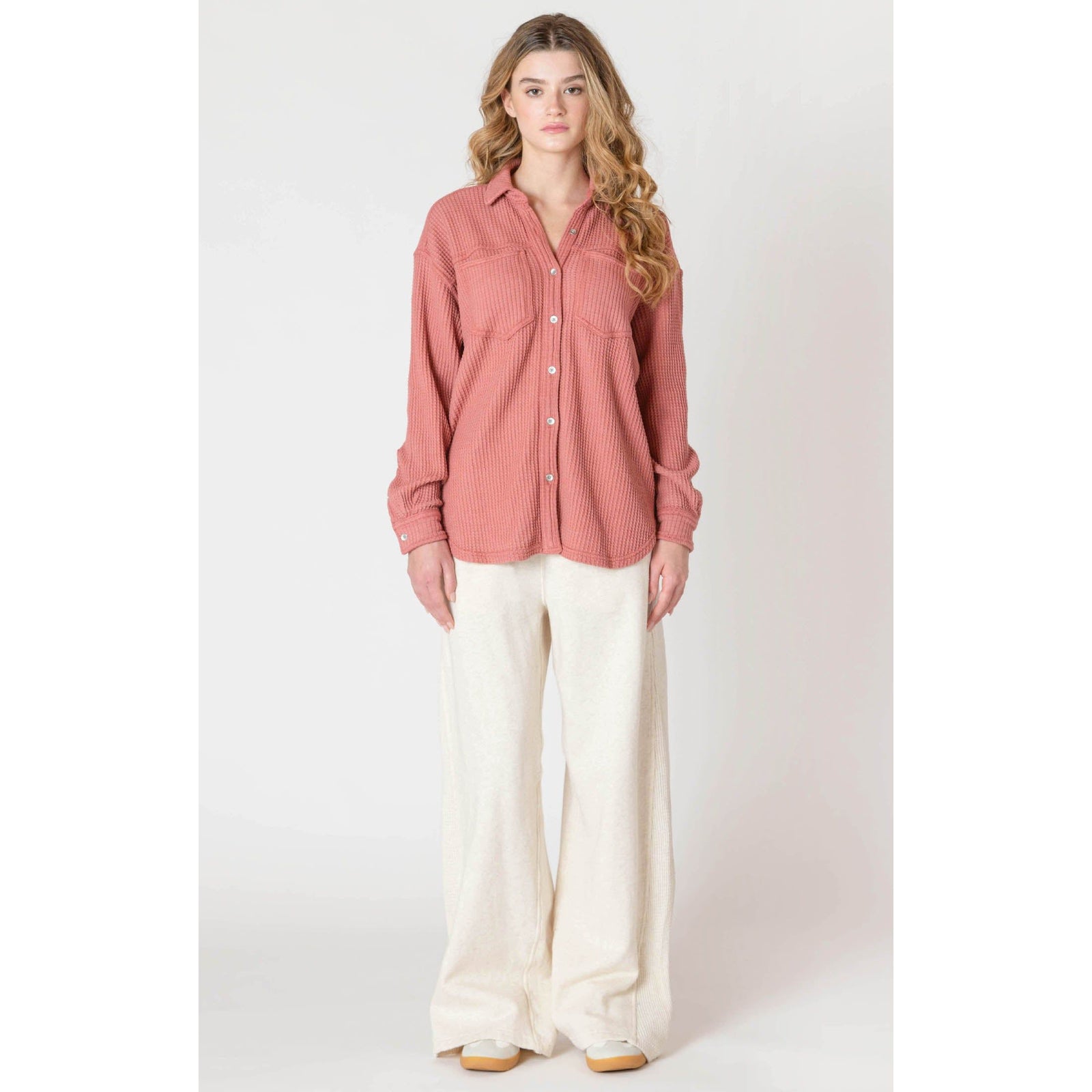 Cozy up in the Room 34 Thermal Knit Jacket, perfect for layering and adding style to your autumn wardrobe.