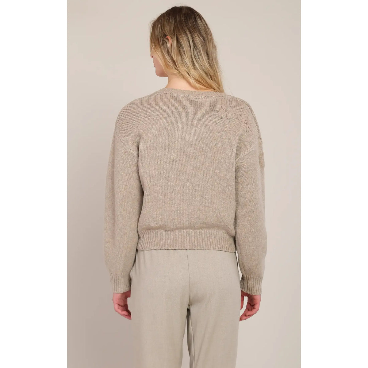 Room 34 V Neck Floral Embroidery Sweater
