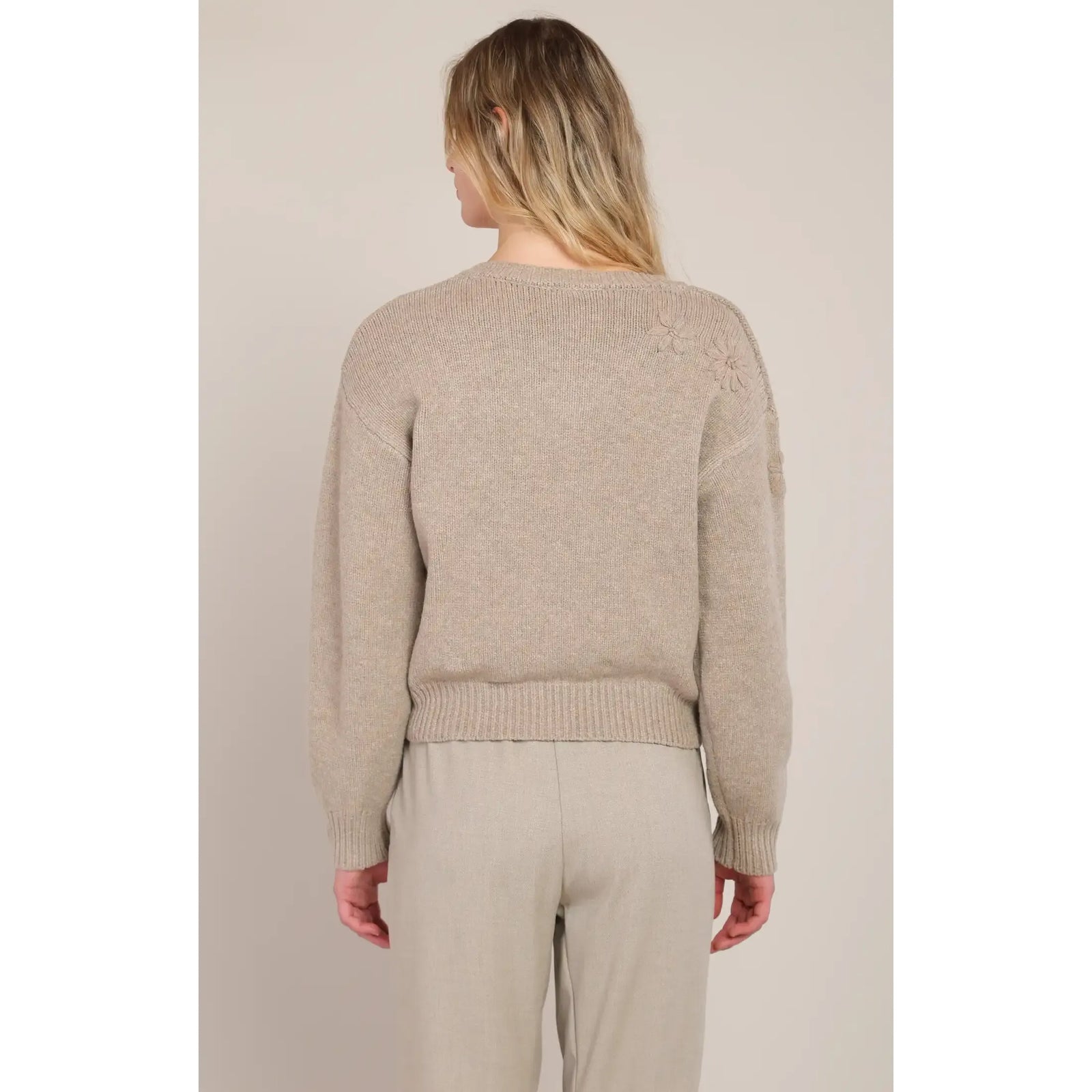Room 34 V Neck Floral Embroidery Sweater