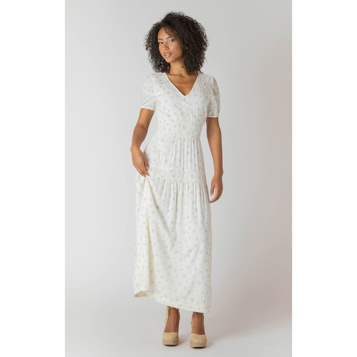 Room 34 Floral Button Smocked Dress