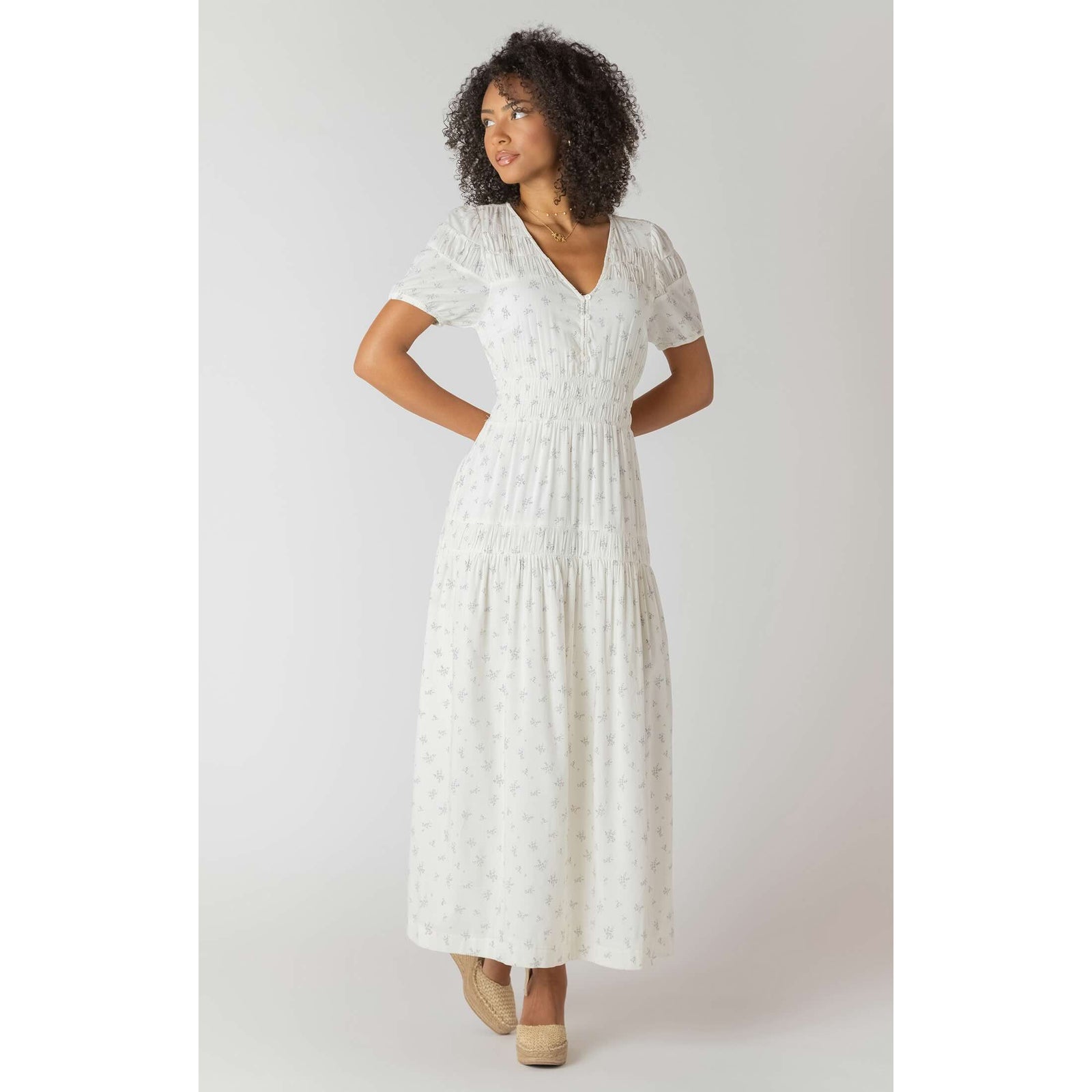 Room 34 Floral Button Smocked Dress