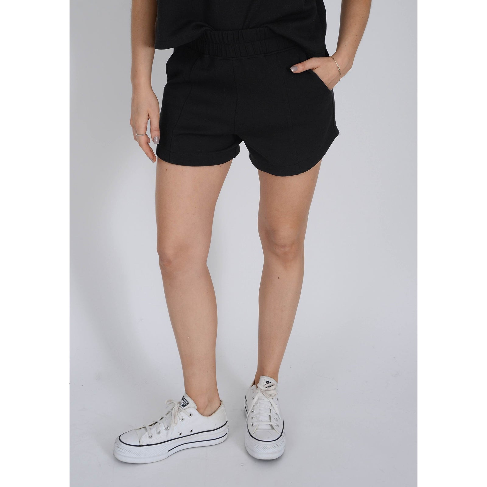 Scuba Sullie Soft Knit Shorts in black, perfect for sunny days and casual outings, offer cozy comfort and style.