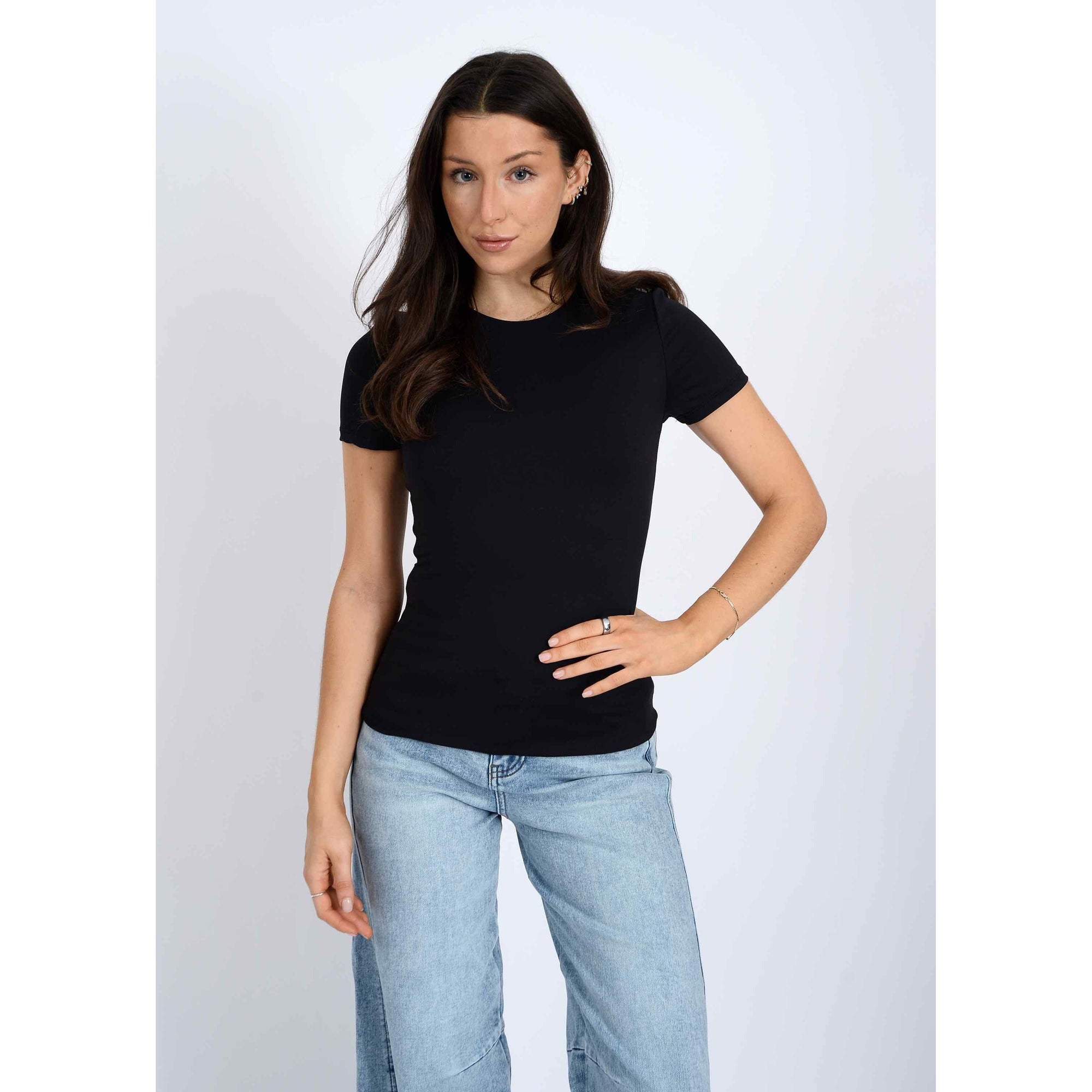 Second Skin Roxi 23 Crewneck TShirt by RD Style in white, high crewneck with double-layer fabric.