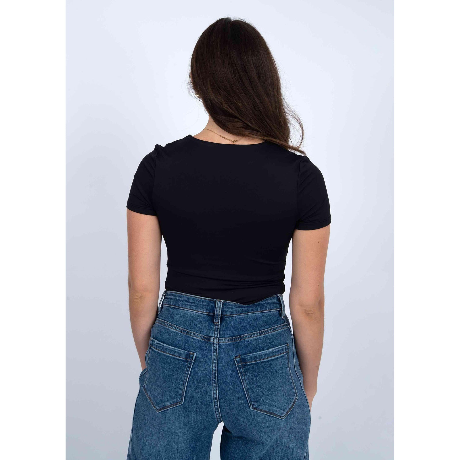 The Second Skin Sue Scoop Cap Sleeve Body Suit by RD Style offers a sleek, comfortable fit, perfect for any outfit.