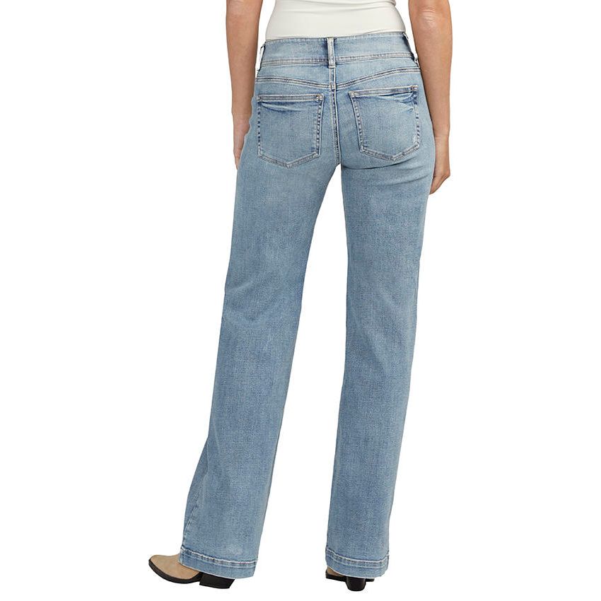 Silver Suki Trouser in Indigo back view; power-stretch denim, mid-rise, rear pockets, straight-leg jeans.
