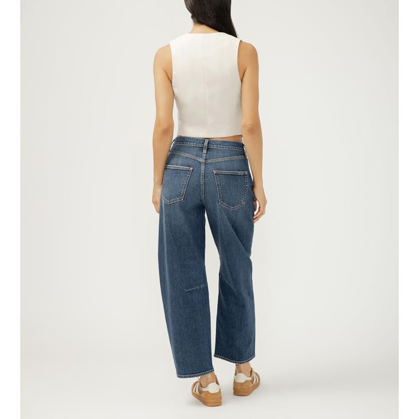 Silver Slim Barrel Leg in Marion jeans, high-rise, angled seams, relaxed fit, back view in Marion wash