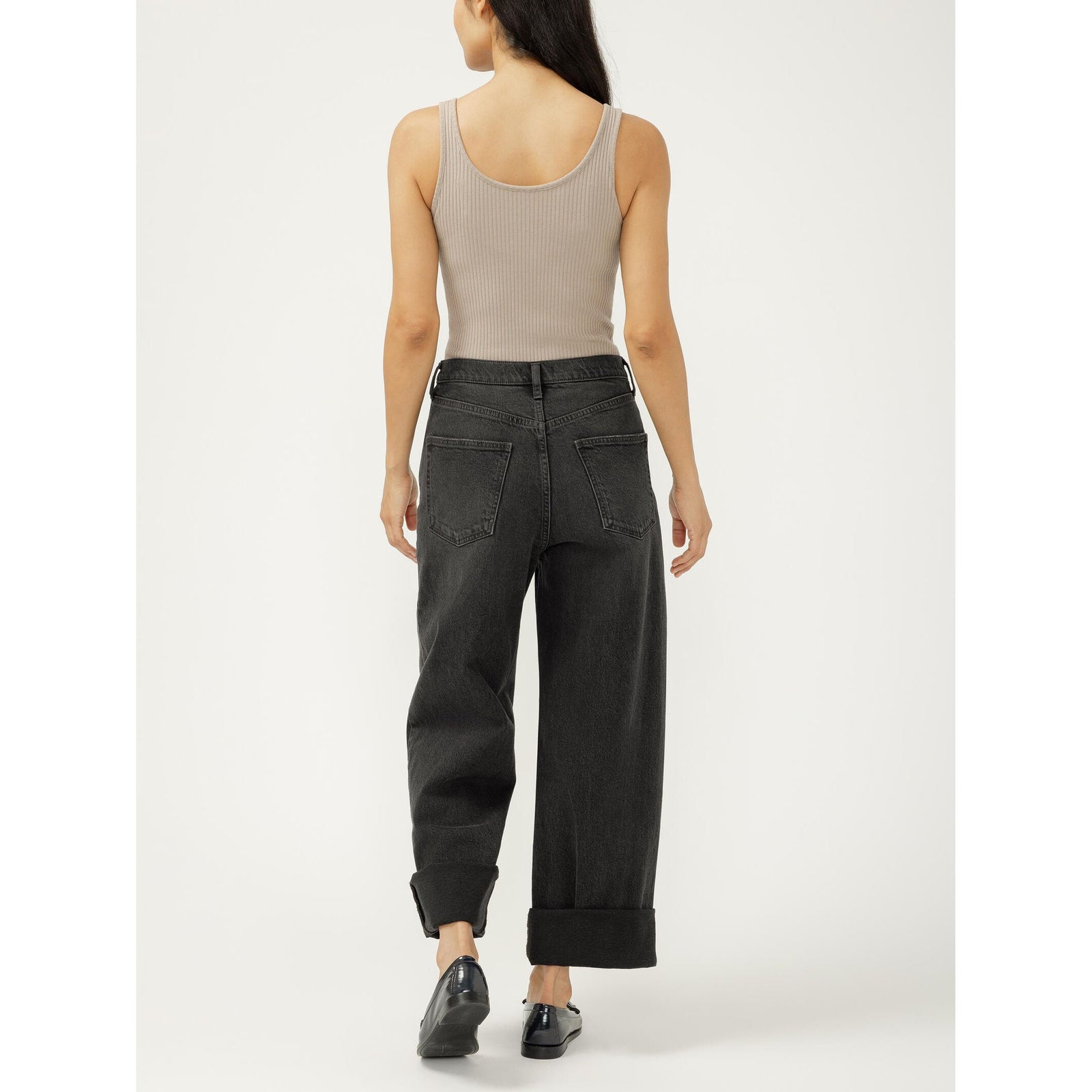 Silver Be Easy Wide Leg Crop in Onyx: high-rise black wide-leg jeans with cuffed hems.