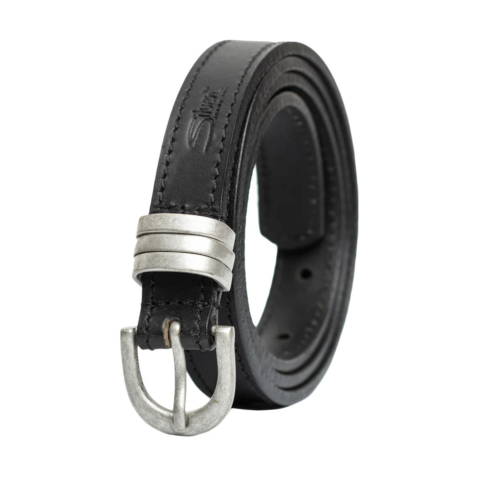 Silver Jeans 3 Loops 20mm Leather Belt in black leather with brushed nickel buckle