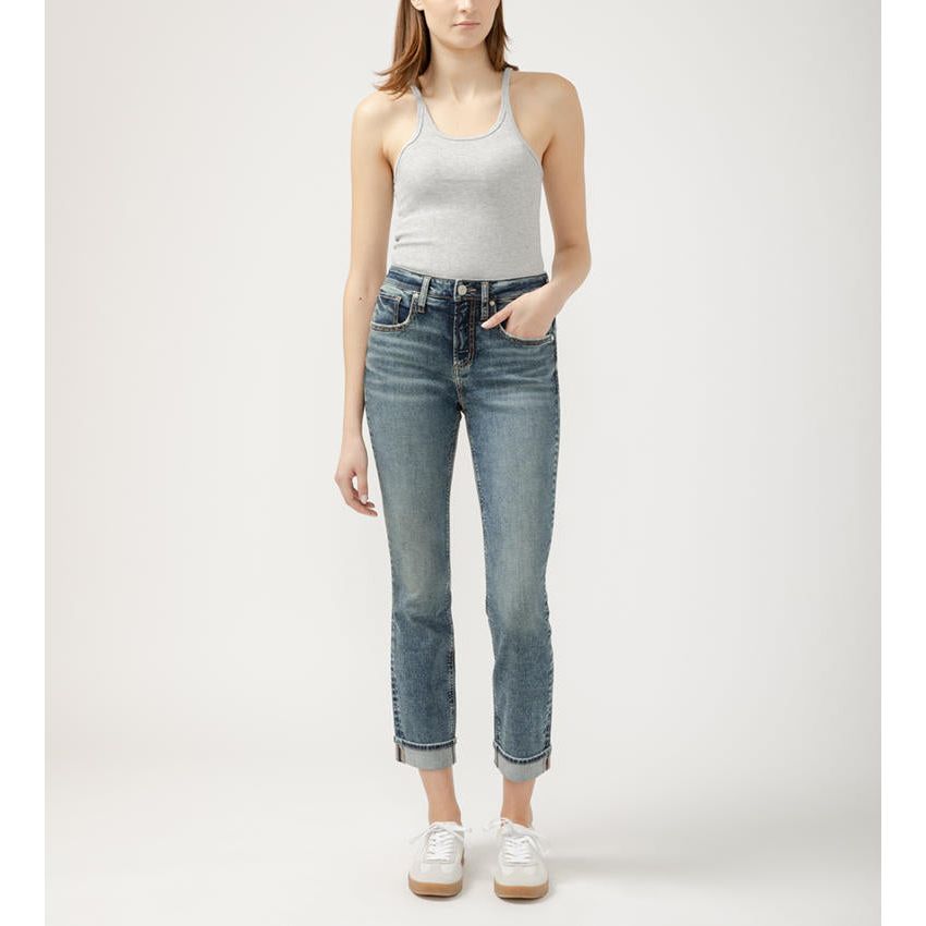 Effortlessly stylish, the Silver Beau Indigo Boyfriend Crop with Cuff features power stretch denim for a flattering fit.