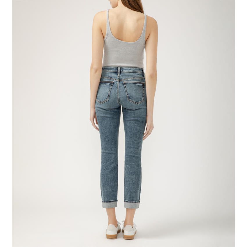 Effortlessly stylish, the Silver Beau Indigo Boyfriend Crop with Cuff features power stretch denim for a flattering fit.