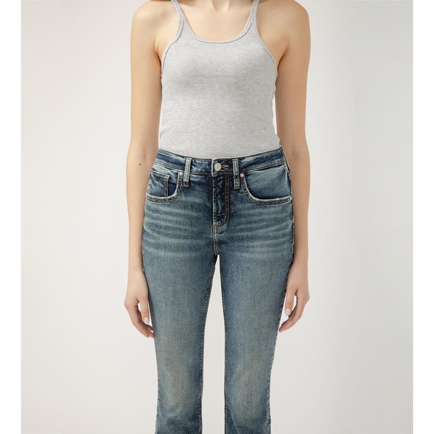 Stylish Silver Beau Indigo Boyfriend Crop with Cuff, featuring power stretch denim for ultimate comfort and a sleek fit.