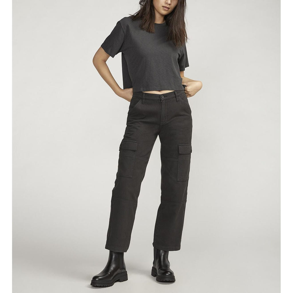 Women's cargo pants in silver technical fabric