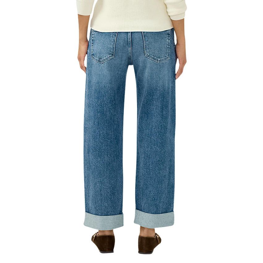 Silver Relaxed Straight Leg in Willow jeans - back view, medium blue wash with cuffed 28-inch inseam.