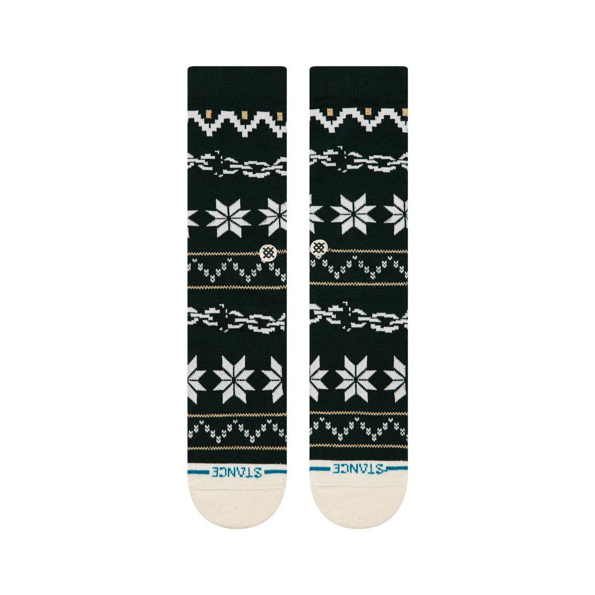 Stance Break the Season Crew Socks featuring Nordic snowflakes, chain motifs, black with beige toes.