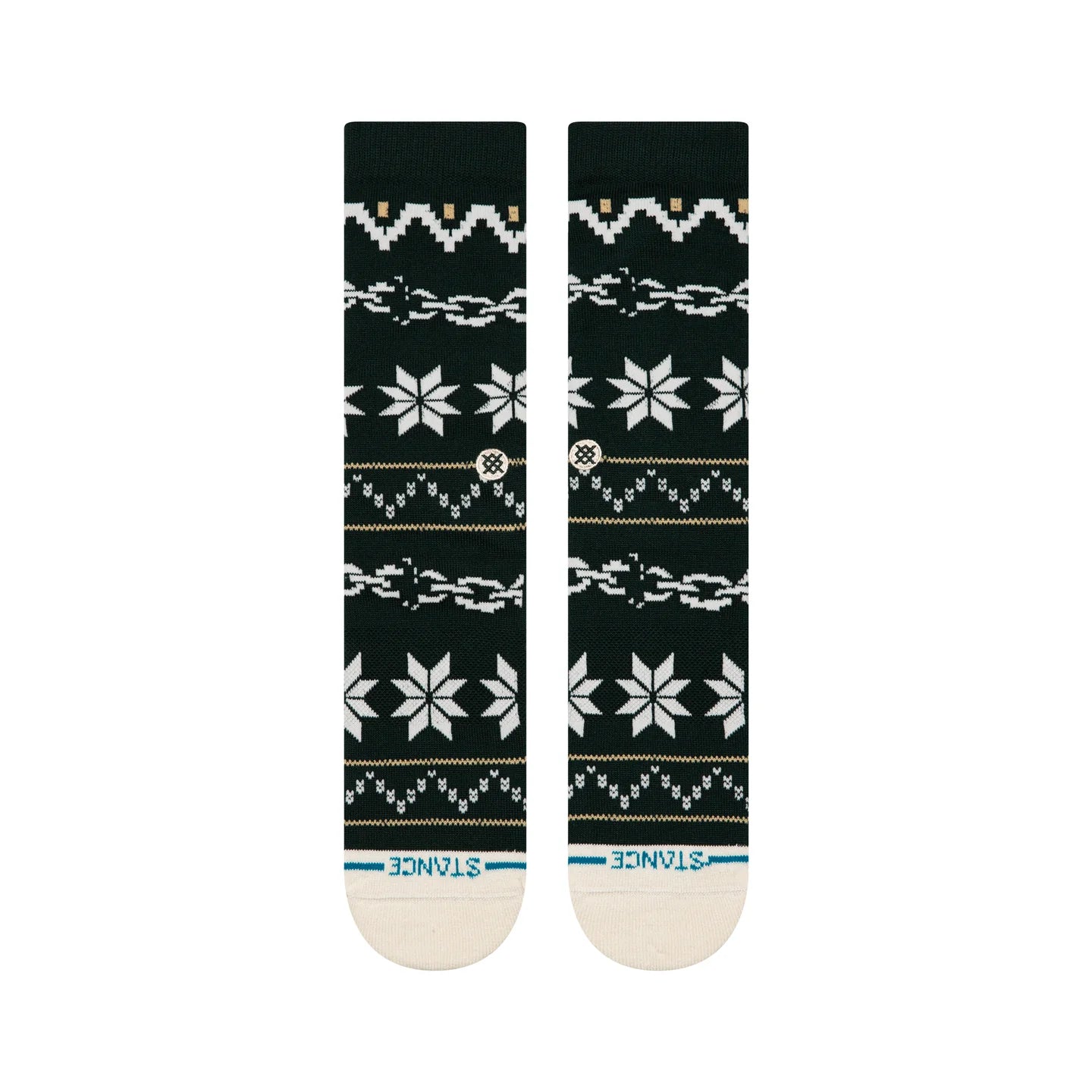 Stance Break the Season Crew Socks in dark green with white snowflake patterns and cushioned comfort.