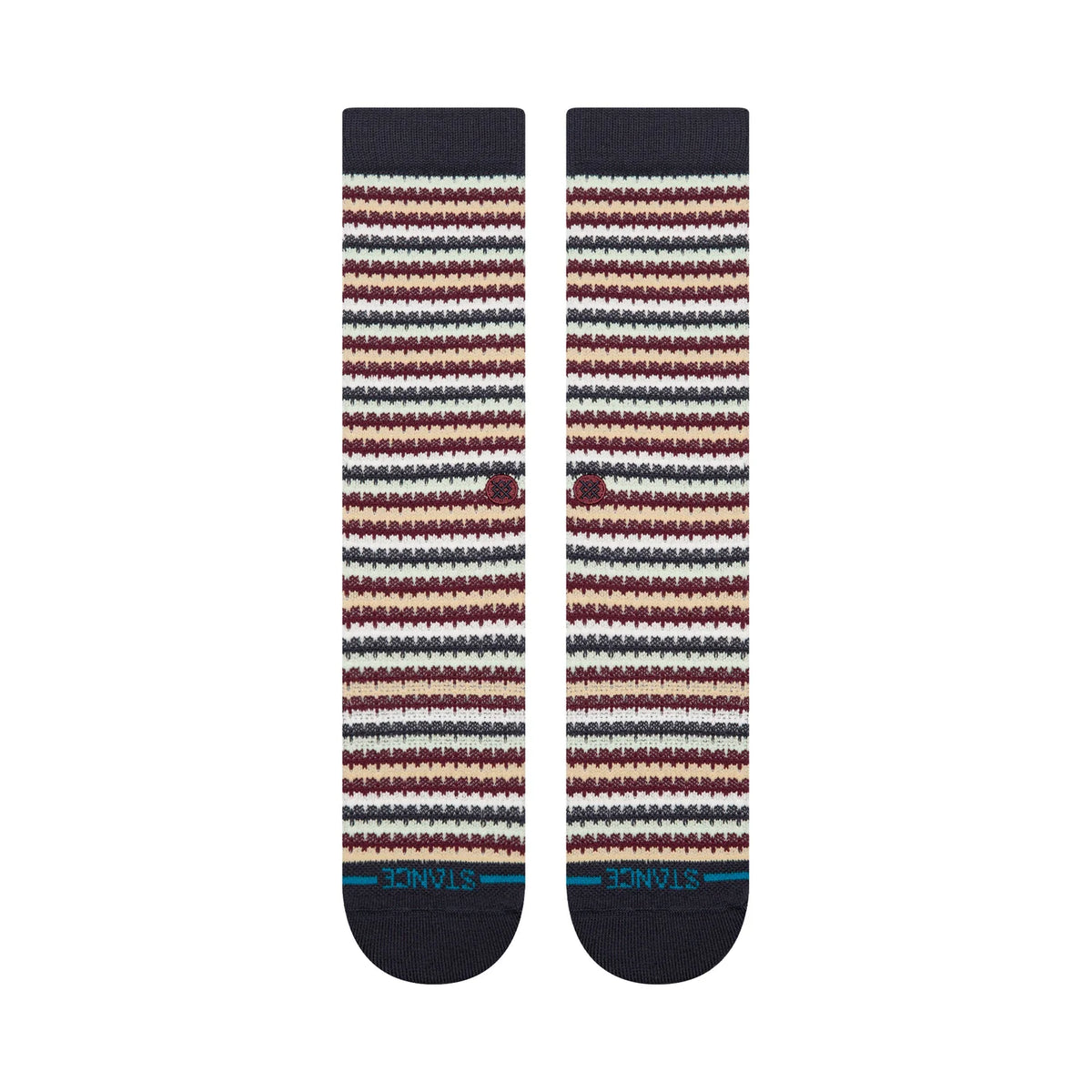 Stance Gone Chicklets Waffle Crew Socks with striped waffle-knit pattern, navy toes, seamless toe, and arch support.
