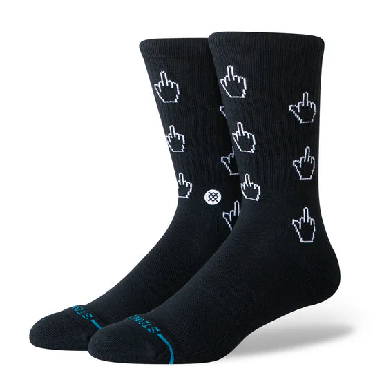 Stance Cursor Crew Socks: black crew socks with white cursor icons, seamless toe cap, cushioned comfort, stay-put fit.
