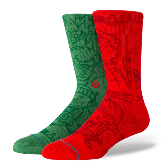 Stance Home Alone Crew Socks in green and red with bold Kevin-inspired doodles for festive mischief.