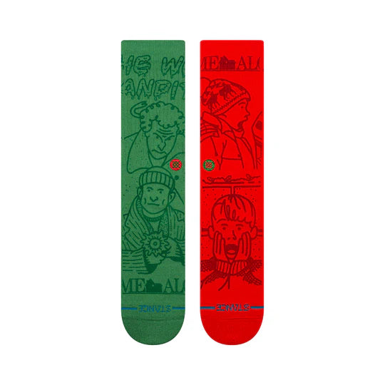 Stance Home Alone Crew Socks in green and red with bold Kevin-inspired doodles for festive mischief.