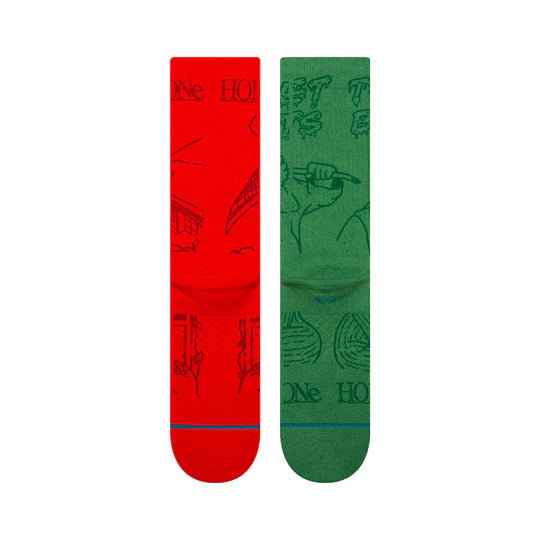 Stance Home Alone Crew Socks in red and green with bold, film-inspired designs for fans of the classic movie.
