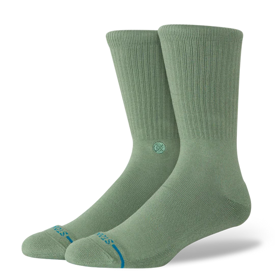 Stance STP Icon Crew Socks in sage green, ribbed crew length with seamless toe and logo on ankle.