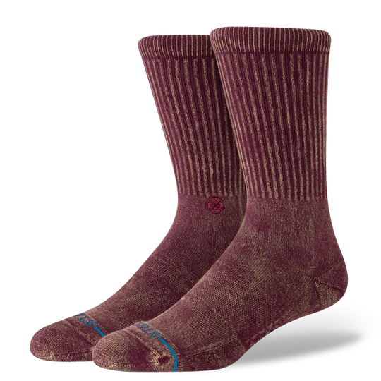Stance Icon Dyed Crew Socks with tie-dye pattern, premium combed cotton blend, medium cushioning and seamless toe.
