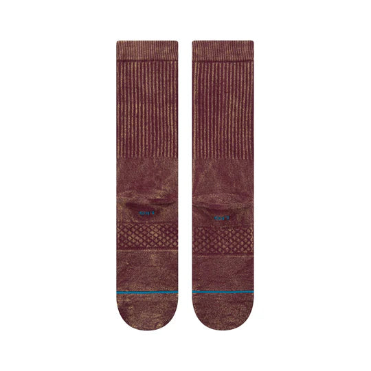 Stance Icon Dyed Crew Socks in burgundy tie-dye with mid-cushion comfort and seamless toe.