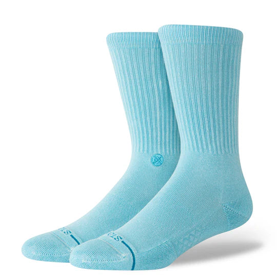 Stance Icon Dyed Crew Socks in light blue tie-dye with medium cushioning and seamless toe.