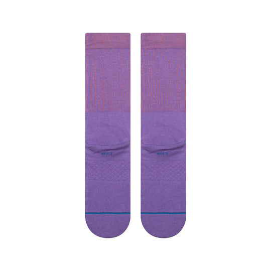 Stance Pokemon Gengar Crew Socks in purple with Gengar logo, striped cuffs, seamless toe, cushioned stayput fit.