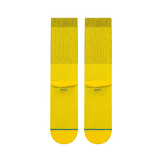 Stance Pokemon Pikachu Crew Socks: bright yellow crew socks with ribbed cuffs and blue toe trim.