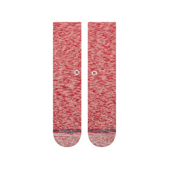 Two red heather Stance Slub Crew Socks with seamless toe, targeted cushioning, and stay-put fit.