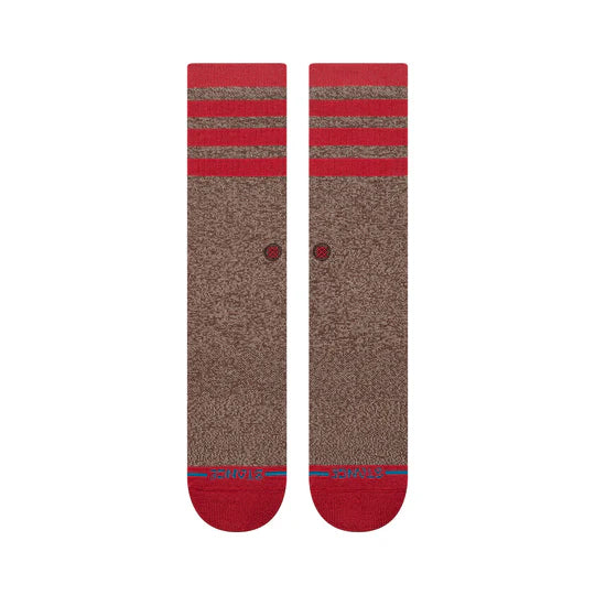 Stance Sock Monkey Crew Socks in brown with red toes and stripes, mid-calf crew length.