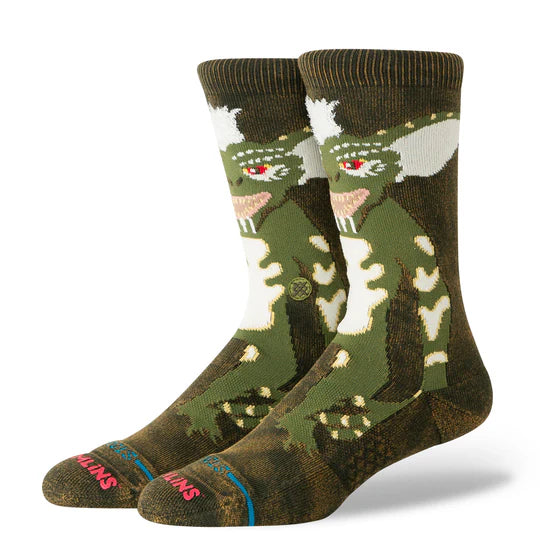 Stance FTPA Stripe Gremlins crew sock in green camo, mid-calf, combed cotton with moderate cushioning.